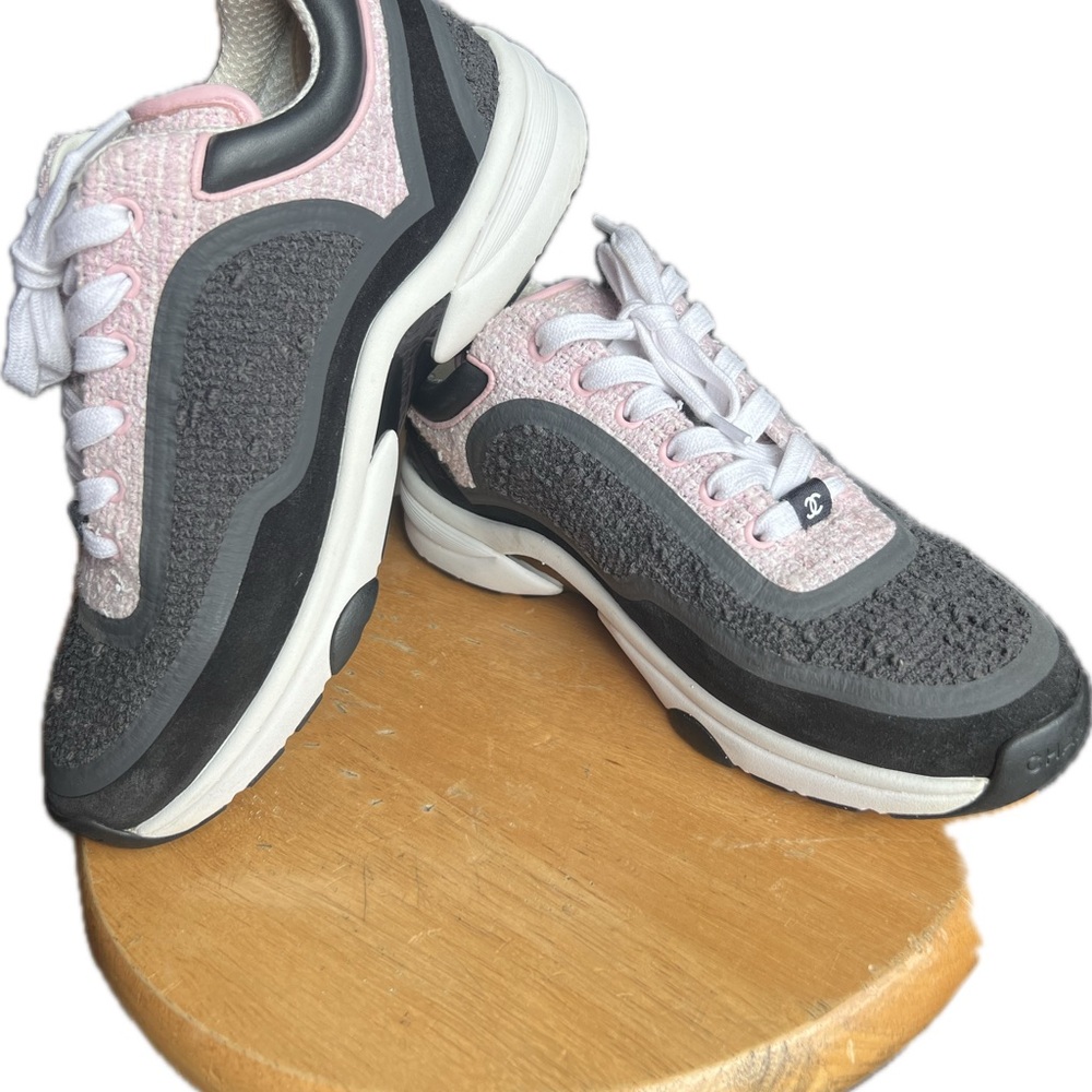 CHANEL Pink and Gray Sneakers with Modern Design